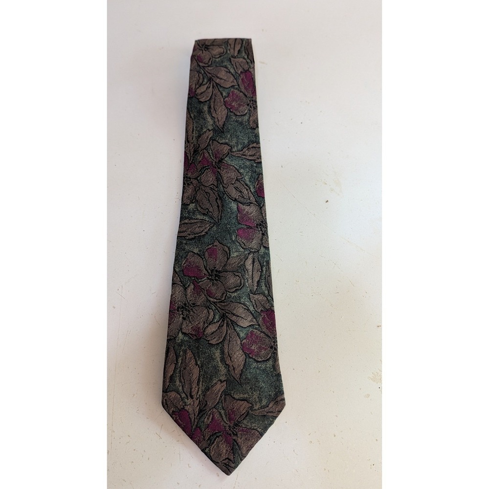 Vitaliano Pancaldi Silk Floral Tie Green Purple Brown Made in Italy Designer